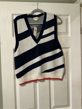 Sleeveless Navy & White Striped V-Neck Sweater Vest